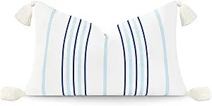 Hofdeco Premium Coastal Hampton Style Patio Indoor Outdoor Lumbar Pillow Cover Only, 12"x20" Wate... | Amazon (US)