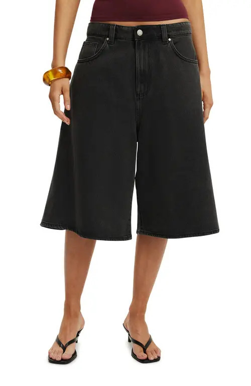 Cotton On Women's Lyocell Wide Denim Jort in Used Black at Nordstrom, Size 0 | Nordstrom