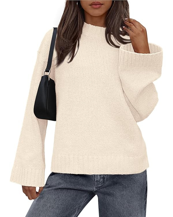 BTFBM Sweaters for Women 2025 Casual Crewneck Long Sleeve Loose Ribbed Knit Pullover Sweater Wint... | Amazon (US)