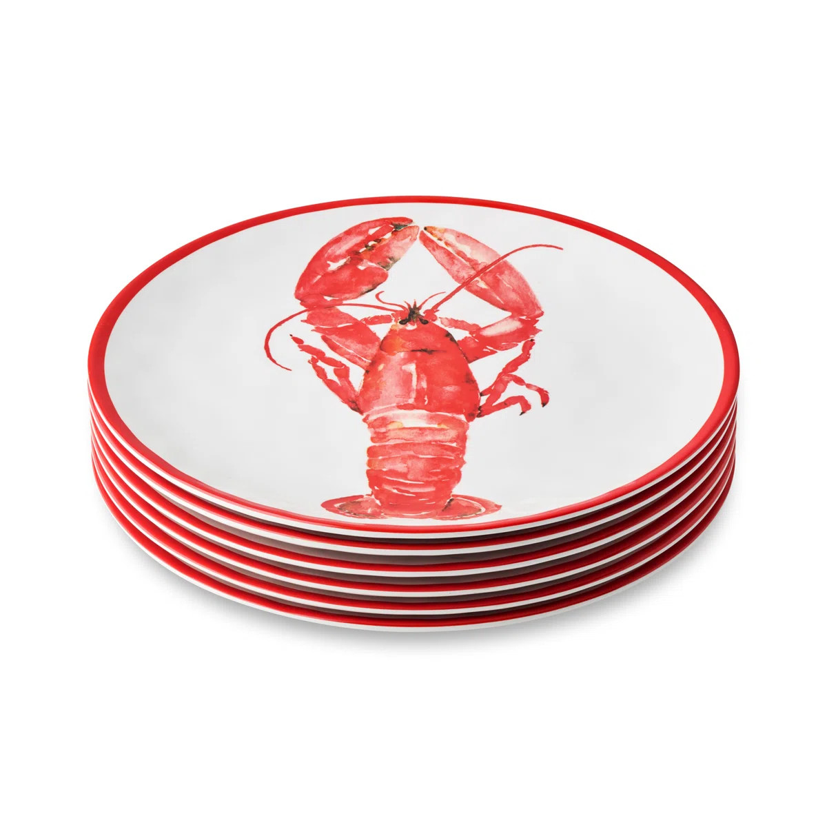 Coastal Dining Made Fun: Beach House Lobster 11-Inch Melamine Dinner Plates \u2013 Set of 6, Vibr... | Wayfair North America