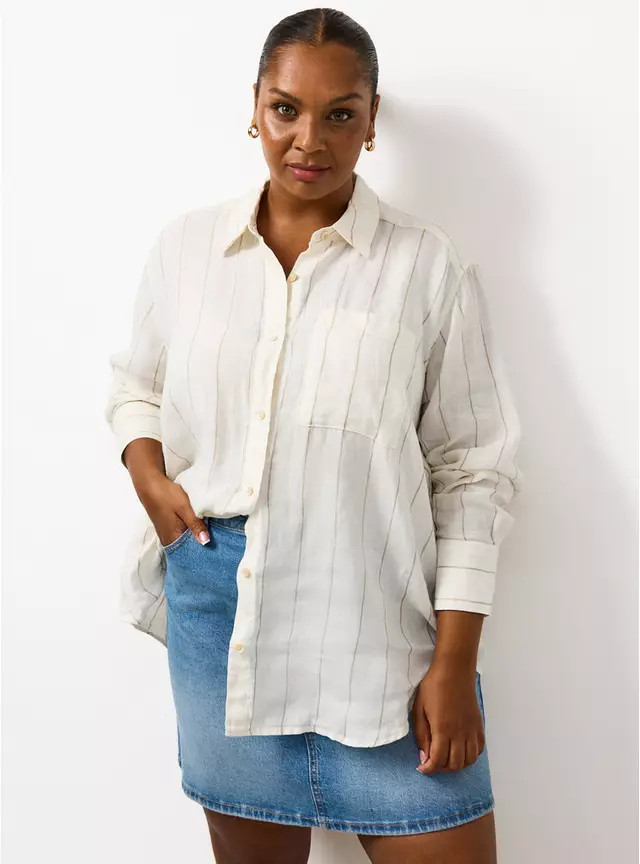 Buy Neutral Stripe Print Pure Linen Long Sleeve Shirt 18 | Shirts | Tu | Tu Clothing