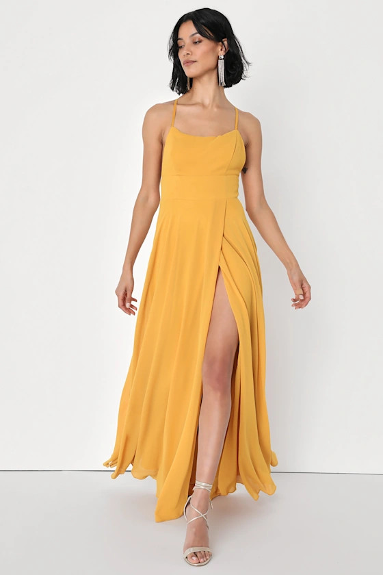Dreamy Romance Mustard Yellow Backless Maxi Dress | Lulus (US)