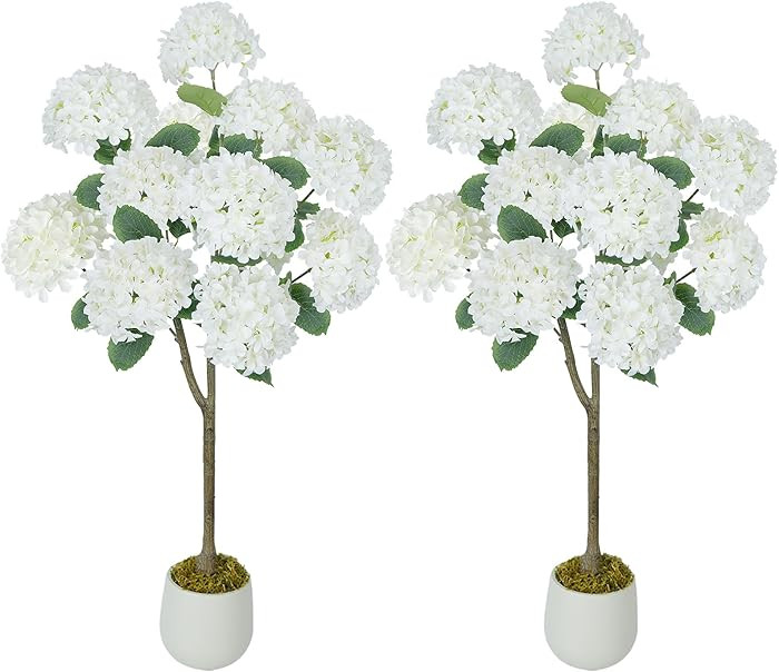 GTIDEA 2 Pack 4FT White Hydrangea Artificial Tree, Large Fake Hydrangea Flowers Potted Plant in W... | Amazon (US)