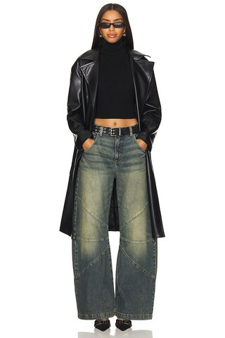 Claire Faux Leather Trench in Black | Revolve Clothing (Global)