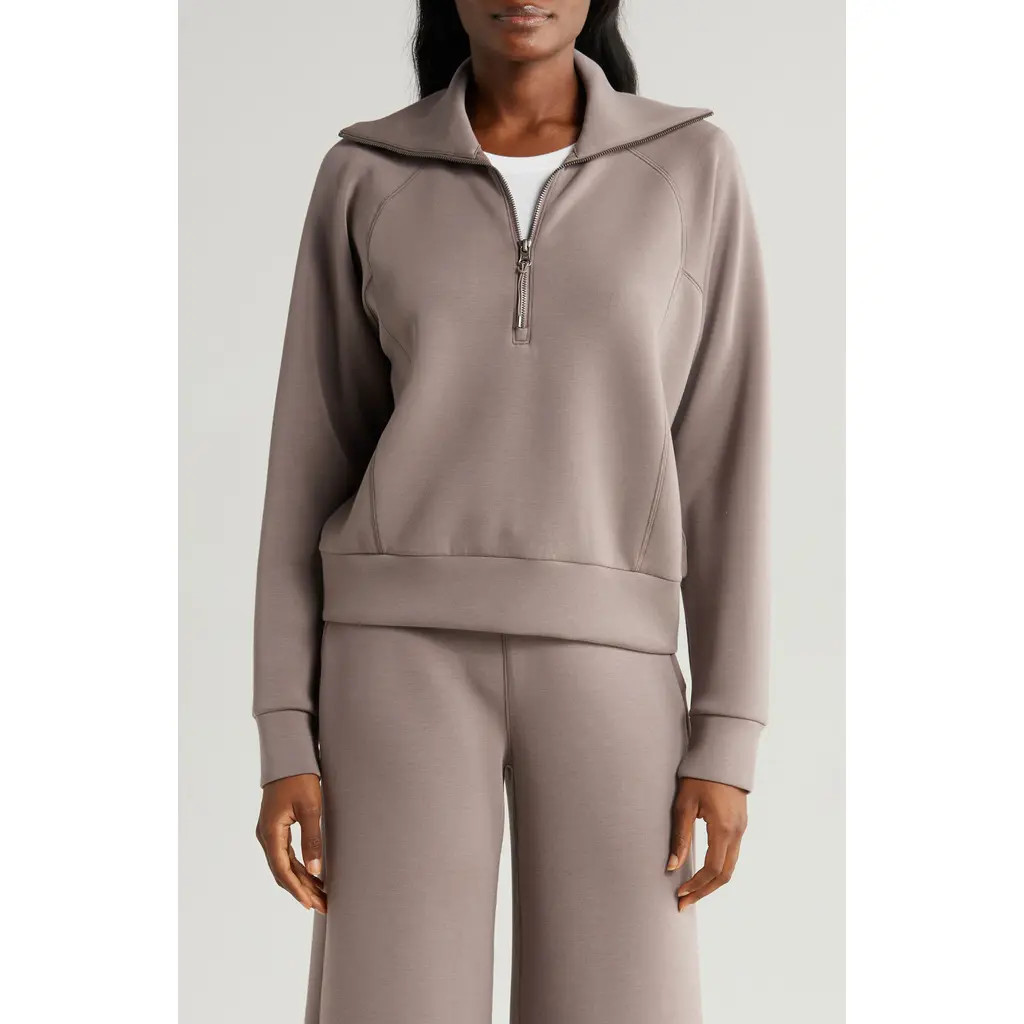 SPANX® AirEssentials Half Zip Sweatshirt in Smoke at Nordstrom, Size Small | Nordstrom