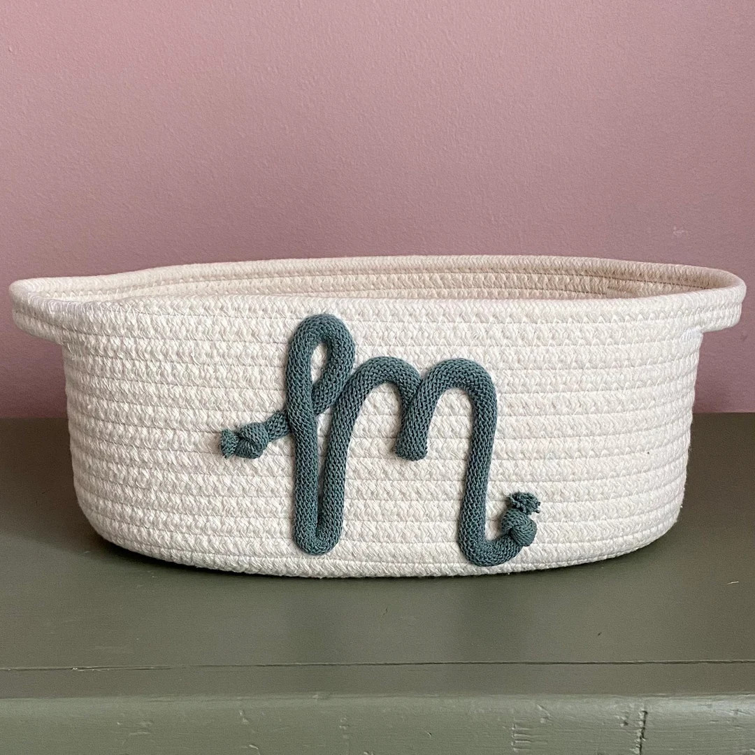 Initial Basket, Baby Shower Gift Basket, Rope Name Basket, Monogram Storage, Dog Gift Basket, Toy... | Etsy (US)