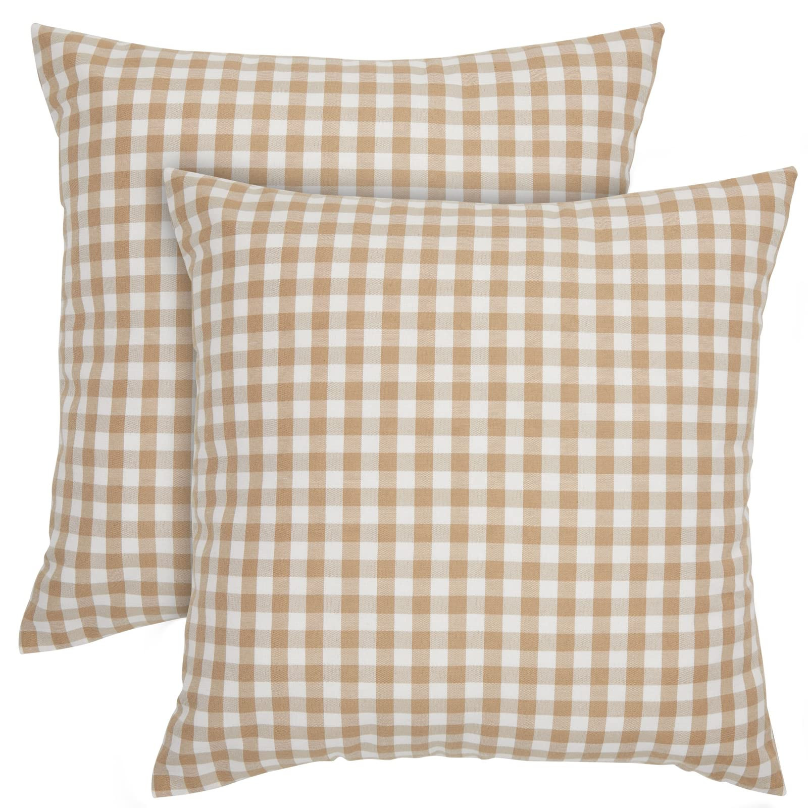 Farmlyn Creek Set of 2 Buffalo Check Throw Pillow Covers - 20 x 20 in Light Brown & White - Polye... | Amazon (US)