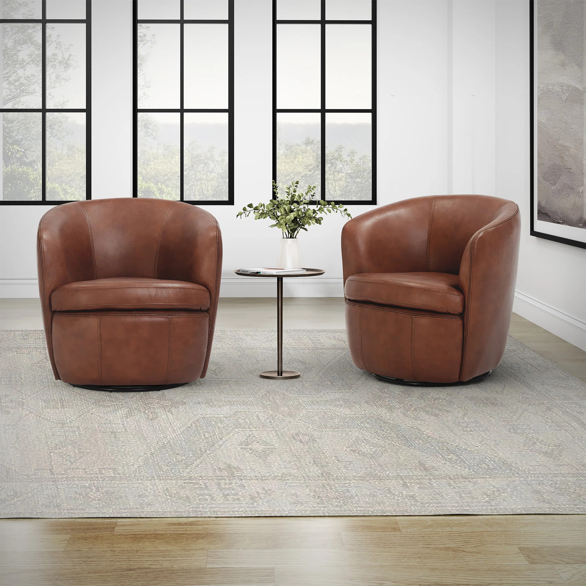 Azurdee Top Grain Genuine Italian Leather Swivel Barrel Chair (Set of 2) | Wayfair North America