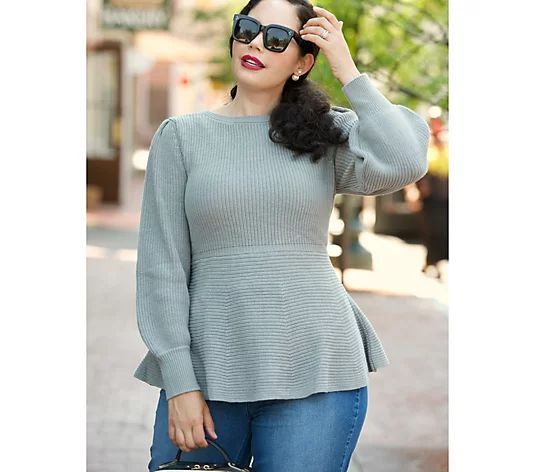 Girl With Curves Sweater Peplum Top | QVC