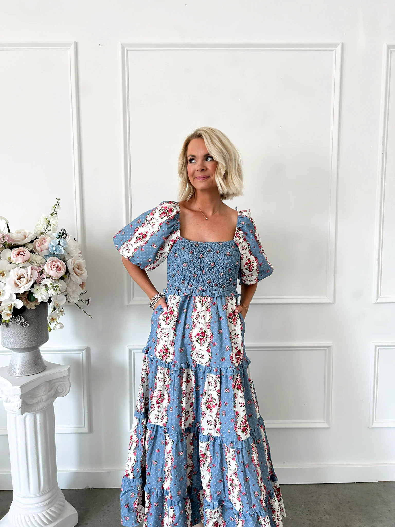 Bloom Baby Bloom Blue Floral Midi Dress | Flourish in Frills