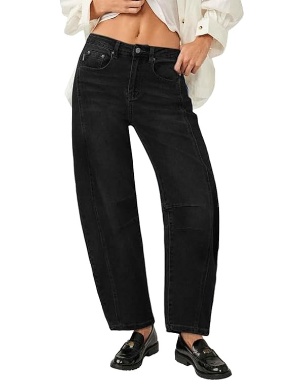 Genleck Barrel Jeans Women Wide Leg Cropped Jeans High Waisted Baggy Boyfriend Mom Denim Ankle Pa... | Amazon (US)