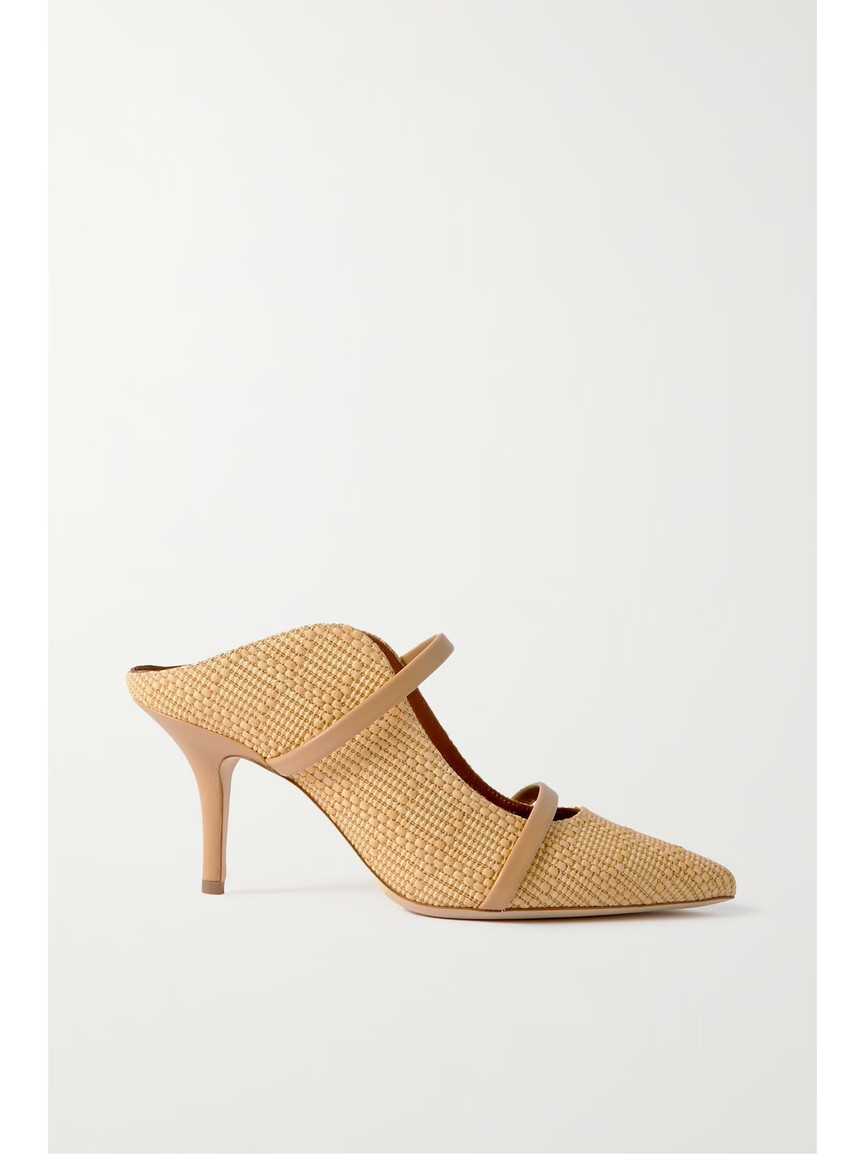 Malone Souliers - Maureen Leather-trimmed Raffia Sandals - Neutrals | NET-A-PORTER (US)