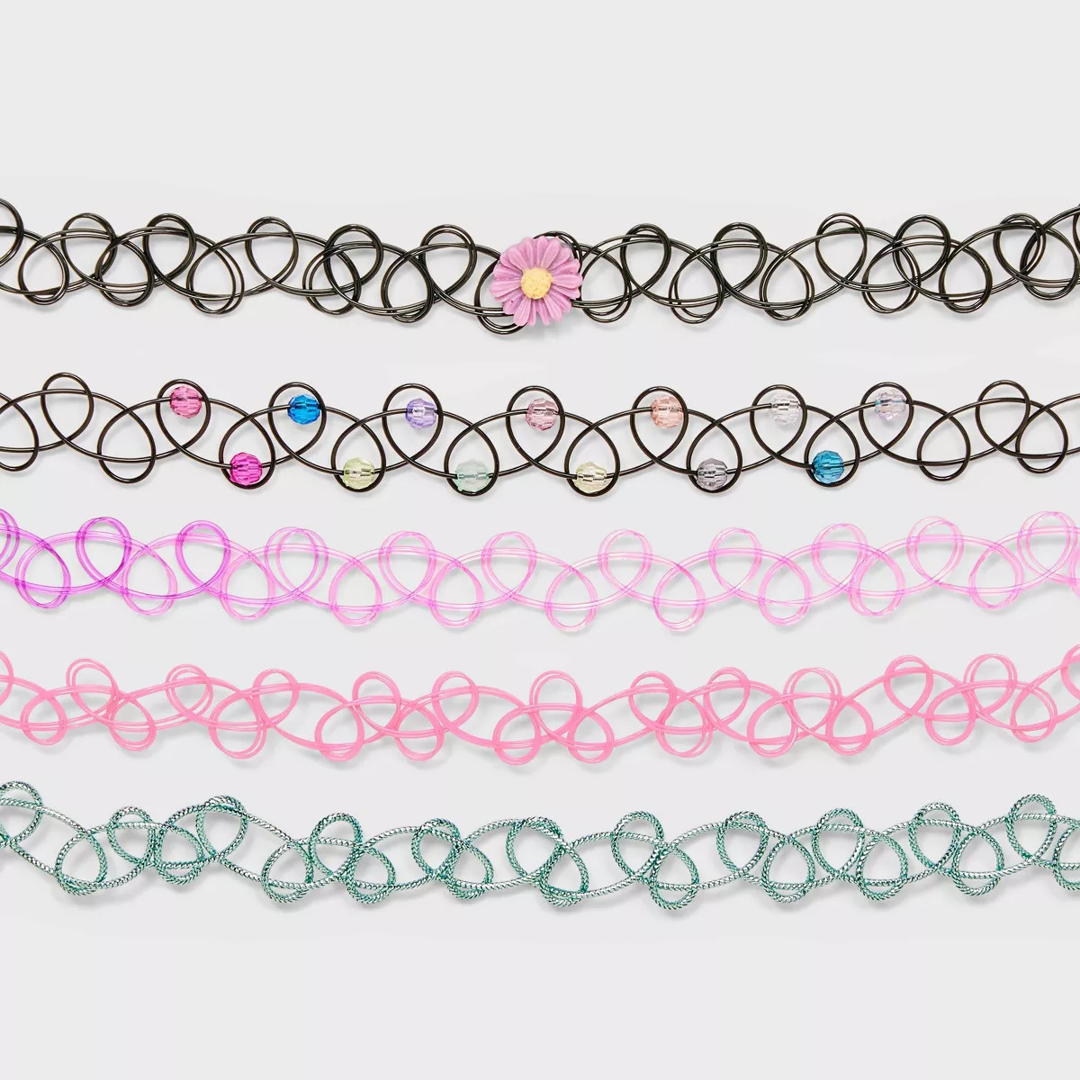Girls' 5pk Flowers Tattoo Choker Necklace Set - art class™ | Target