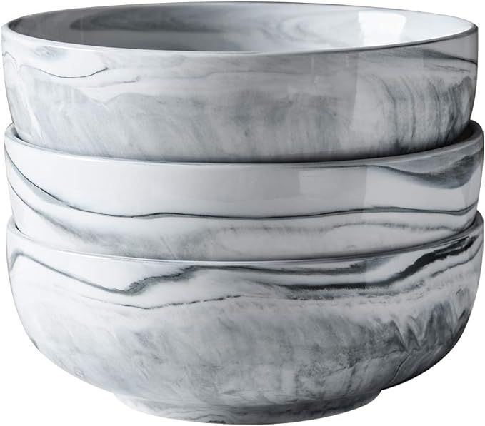 Yundu 56 OZ Gray Marble Porcelain Bowls, Popcorn Bowl, Fruit, Cereal, Pasta, Large, Soup, Serving... | Amazon (US)