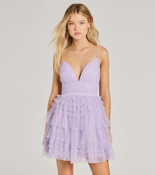 Katalina V-Neck Ruffle A-Line Party Dress | Windsor Stores