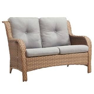 2-Seat Wicker Outdoor Loveseat Sofa Patio with CushionGuard Cushions Yellow/Beige | The Home Depot