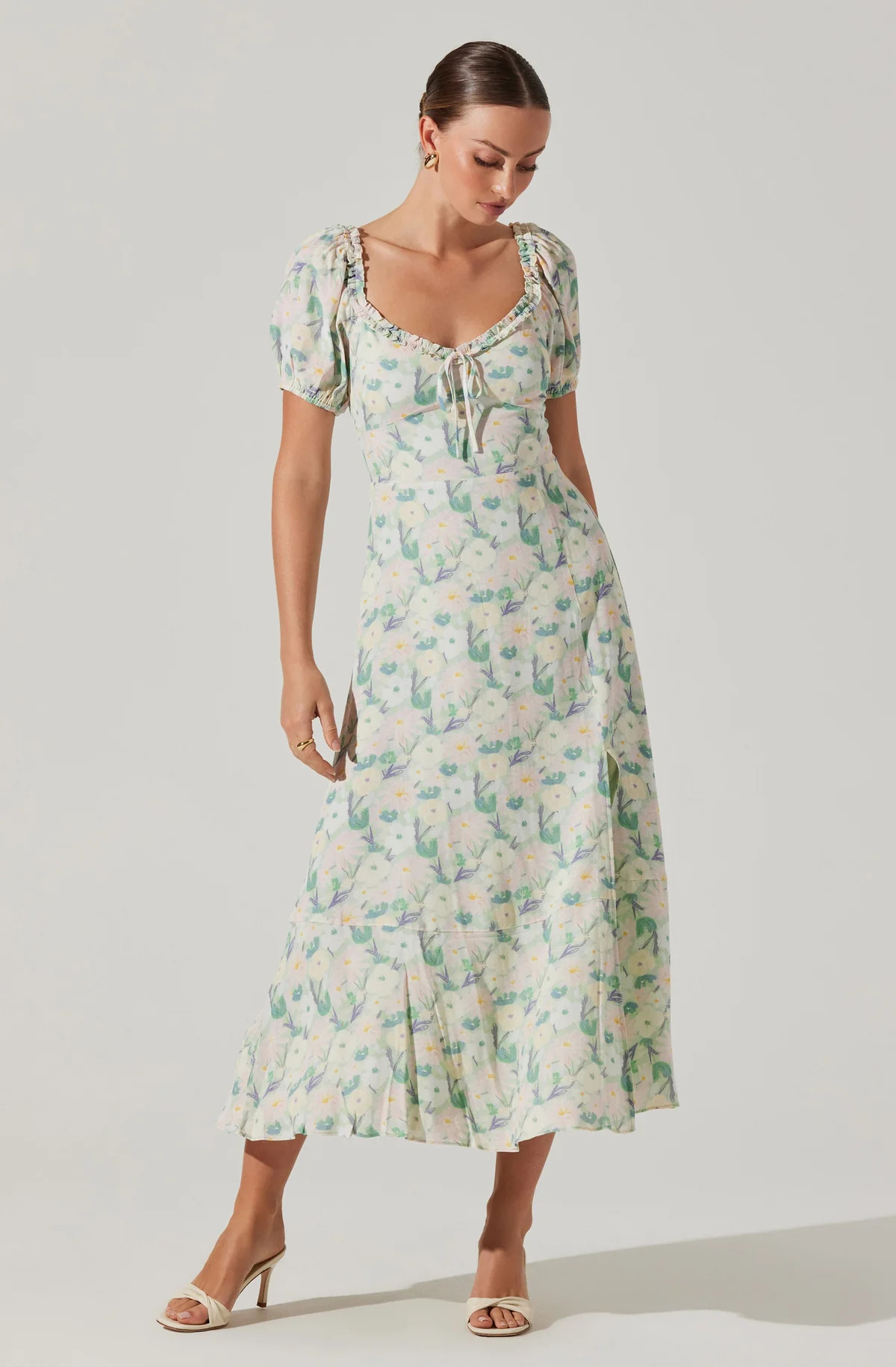 Puff Sleeve Floral Midi Dress | ASTR The Label (US)