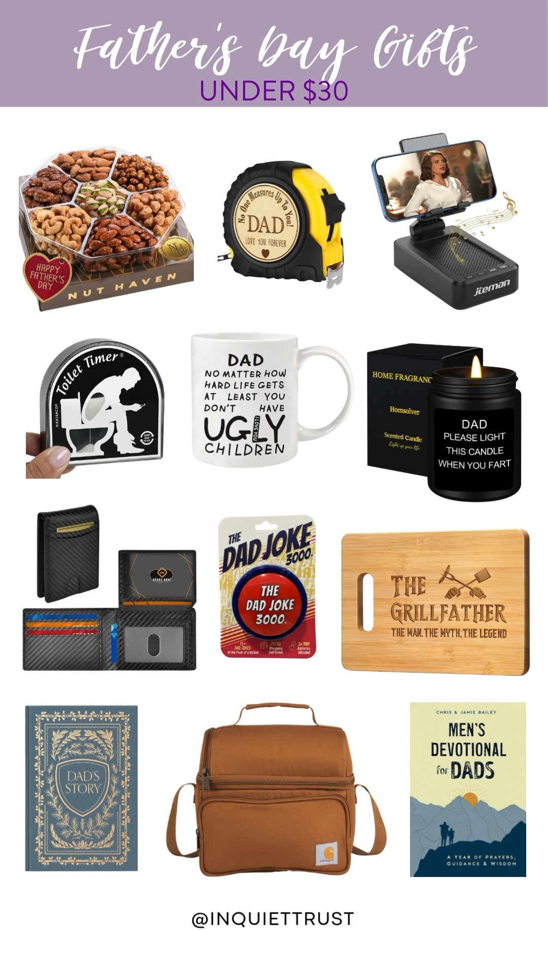 Father's Day is coming up! And here are some of the cool ideas to gift for the dads in your life that are under $30, all from Amazon. Check out this humorous candle, nut haven treat, wallet, Carhartt bag, phone holder, and more!
#giftguide #mensessentials #bookreco #affordablefinds

#LTKFindsUnder50 #LTKGiftGuide #LTKMens