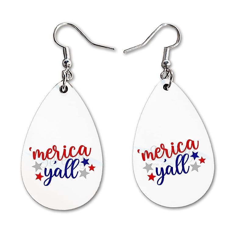 4th of July USA Dangle Earrings Set | Cute Girls Womens Jewelry Earings | Double Sided Print | Ho... | Amazon (US)