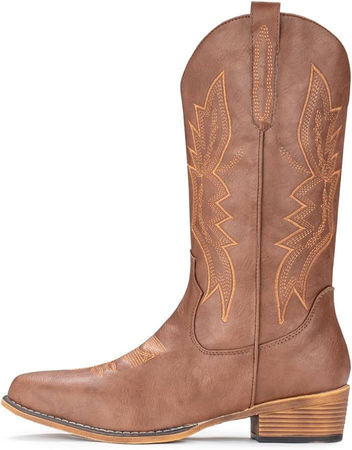 IUV Cowboy Boots For Women Western Boots Cowgirl Boots Pull On Pointy Toe Mid Calf Boots | Amazon (US)