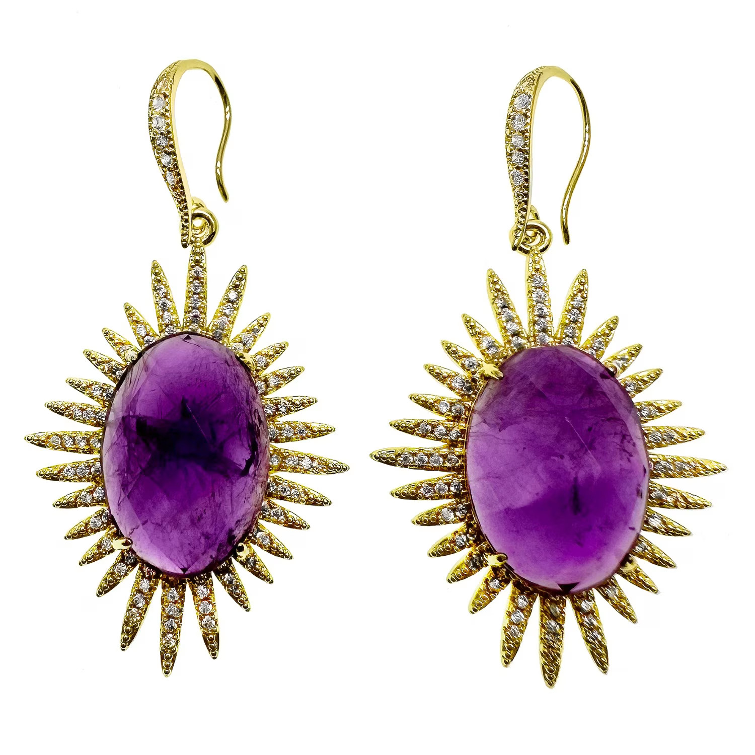 Oval Amethyst Dangle Statement Earrings | Wolf & Badger