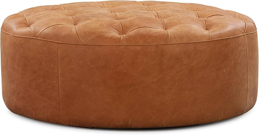POLY & BARK Ascot Ottoman – 40" Round Pouf with Feather-Down Topper – Full-Grain Leather Upho... | Amazon (US)