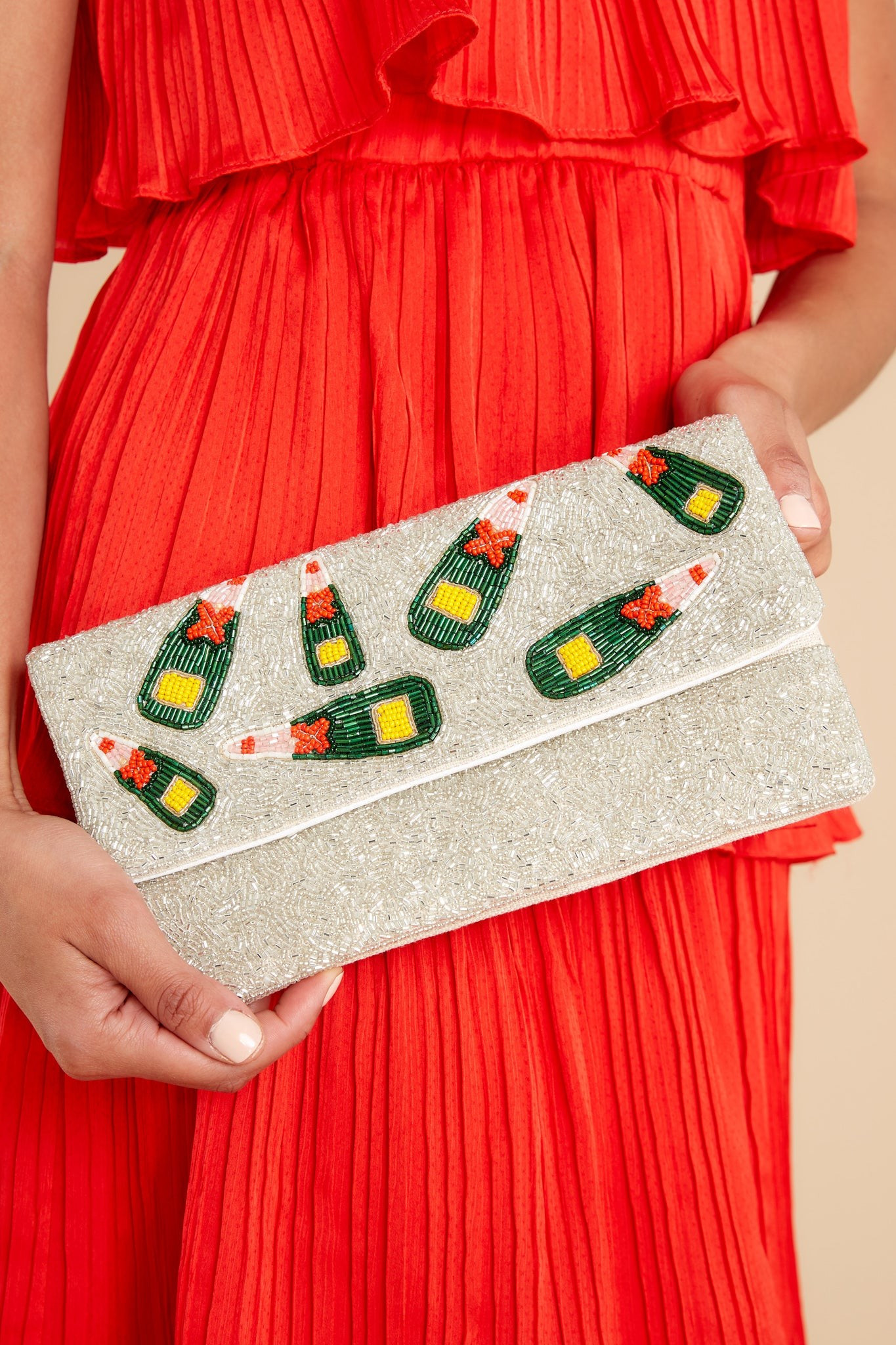 It's A Celebration Silver Beaded Clutch | Red Dress 