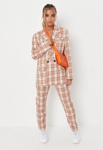 Missguided - Rust Plaid Tailored Cigarette Pants | Missguided (US & CA)