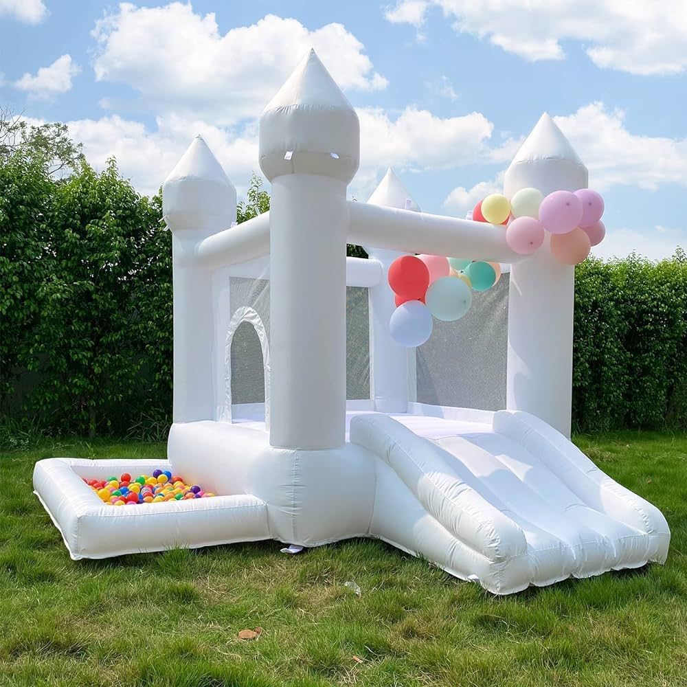 White Bounce House, Castle Theme Kids Inflatable Trampoline with UL Blower, Durable and Easy to S... | Amazon (US)