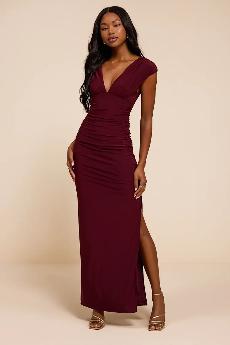 Ula Burgundy Jersey Knit Column Maxi Dress | Lulus