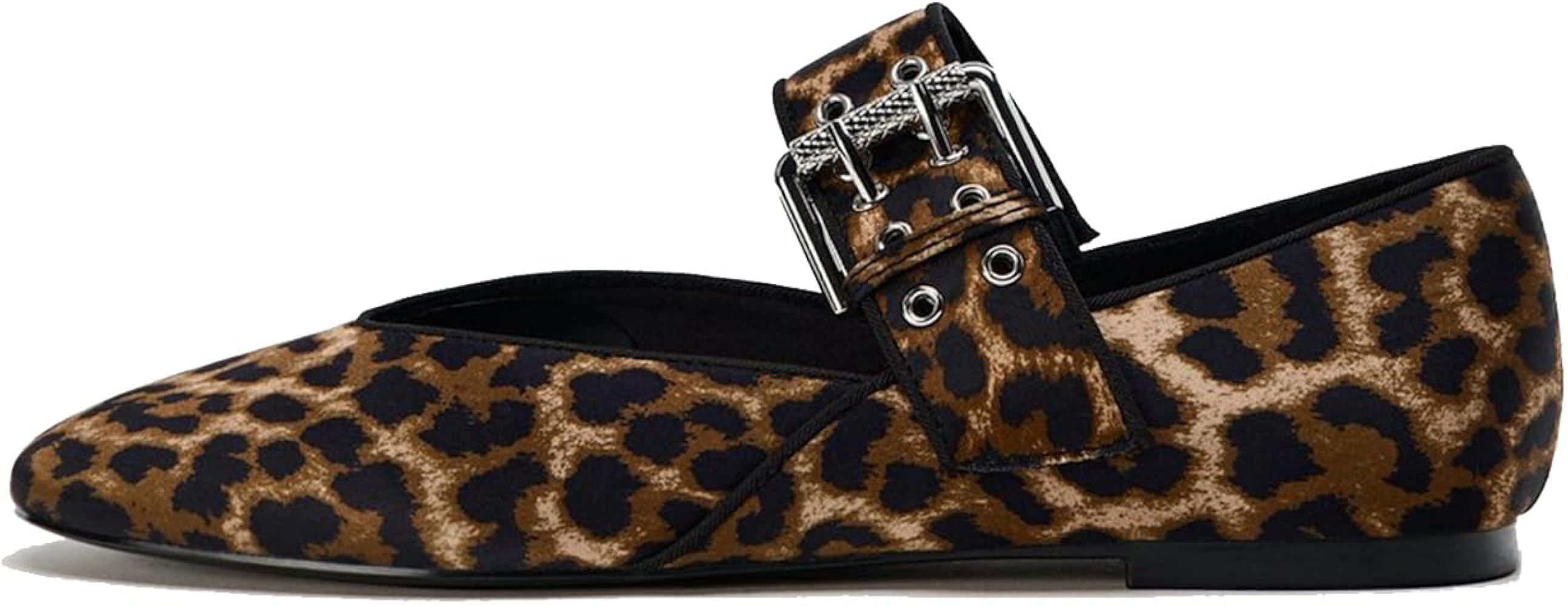 Elegant Leopard Ballet Flats for Women Buckle Strap Mary Jane Flats | Amazon (US)