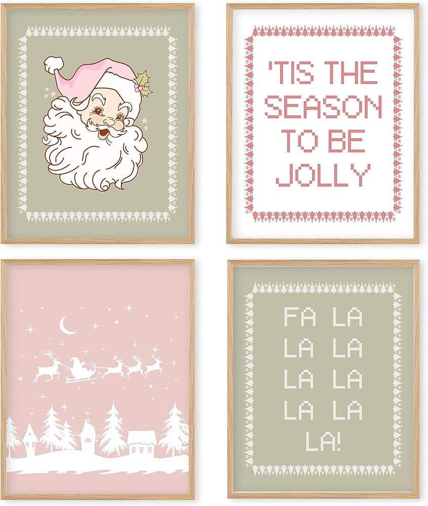 Boat Wades Pink Christmas Unframed Wall Art Prints,Pink Santa Posters & Prints For Girls Room Hom... | Amazon (US)