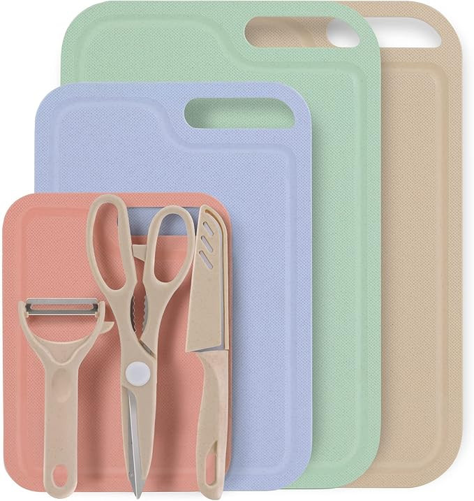 Arquiel Plastic Cutting Boards for Kitchen, 7 Pcs Multiple Size Cutting Boards with Fruits Vegeta... | Amazon (US)