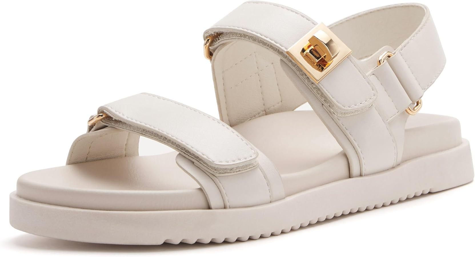 vodvob Women’s Flat Sandals with Soft Cushioned Footbed Open Toe Slides Adjustable Slip On Slip... | Amazon (US)