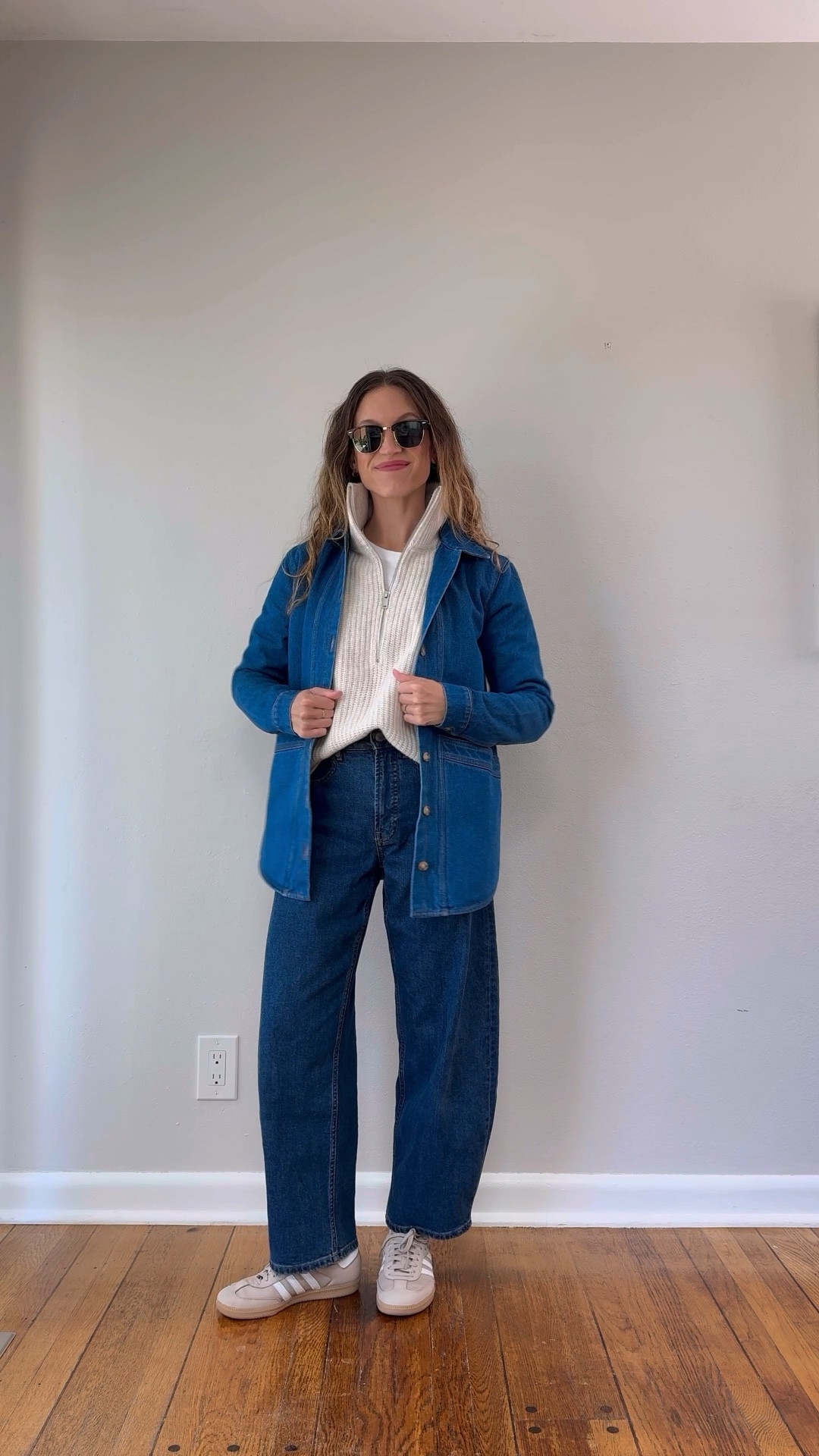 Fall Capsule: Day Fourteen 🍂

Everlane sweater, XS, TTS for a relaxed fit. Sèzane jacket, XS, size up if you plan to layer under it. Everlane jeans, 24, I took my smaller size. Adidas Sambas, TTS. Quince sunglasses. Makena Hoops from Sela Designs, ASHLEYROHR10 for 10% off  

#LTKOver40 #LTKSaleAlert #LTKSeasonal