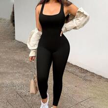 Solid Color Slim Fitting Jumpsuit Unitard | SHEIN