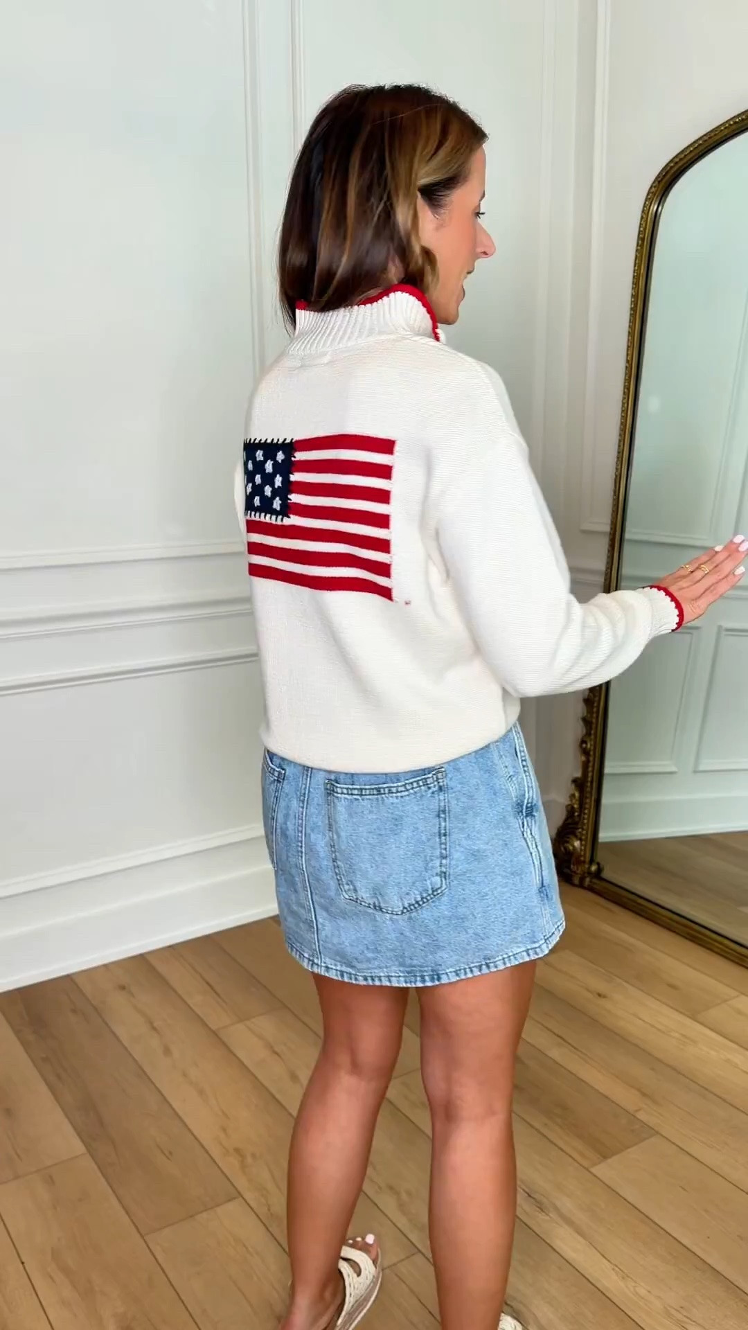 New at Target! American flag sweater in XS. Denim skirt in XS. Americana outfit. Coastal outfit. Boating outfit. Fourth of July outfit. Labor Day outfit. Summer outfit. Summer style. Beach outfit. BBQ outfit.

#LTKootd #LTKSeasonal #LTKTravel