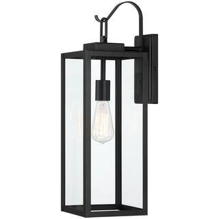 Pia Ricco 1-Light Black Outdoor Wall Fixture Mounted Porch Lights Lantern with Glass Shade (E26 B... | The Home Depot