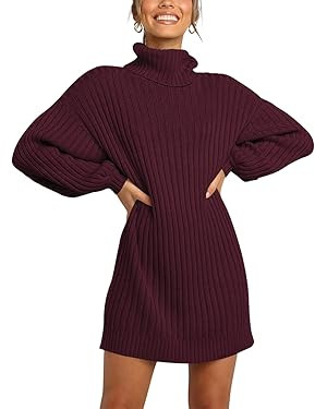ANRABESS Oversized Sweaters Dress for Women Turtleneck Batwing Sleeve 2023 Fall Winter Casual Sho... | Amazon (US)