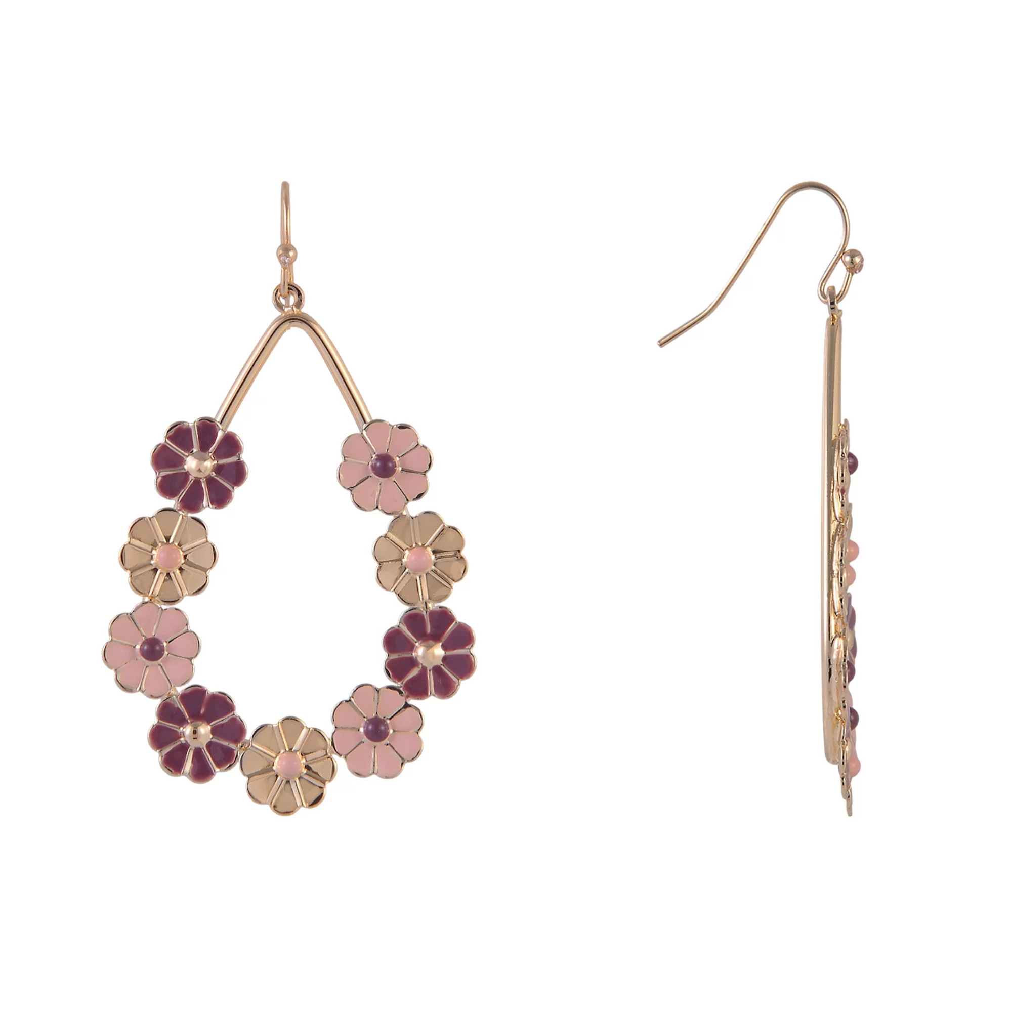 Emberly Gold Tone Teardrop Earrings with Enamel Flowers | Kohl's