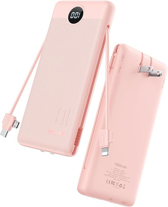 VRURC Portable Charger Power Bank with Wall Plug, 10000mAh Portable Charger with Built in Cables,... | Amazon (US)