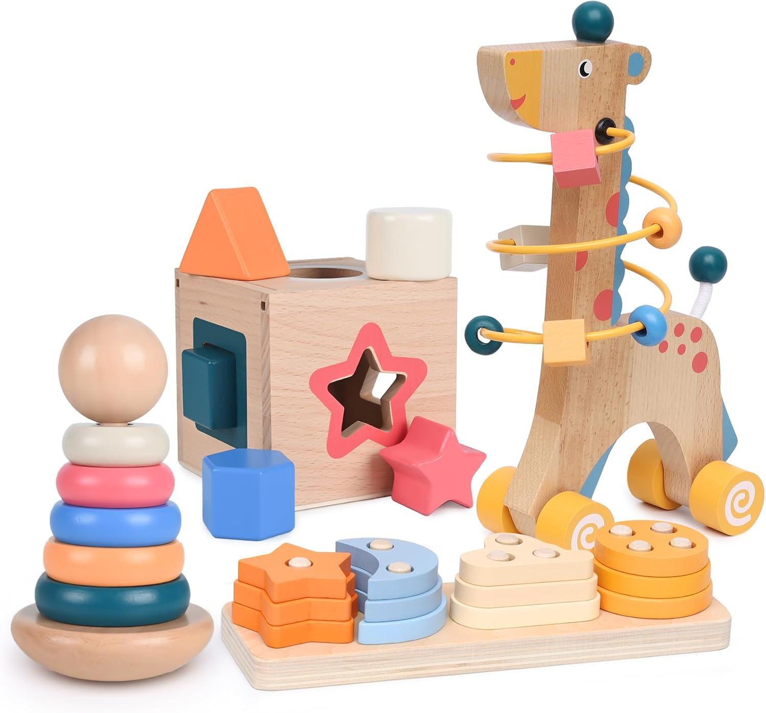Wooden Montessori Toys for 1 Year Old, 4-in-1 Educational Sensory and Baby Learning Toys for Todd... | Amazon (US)