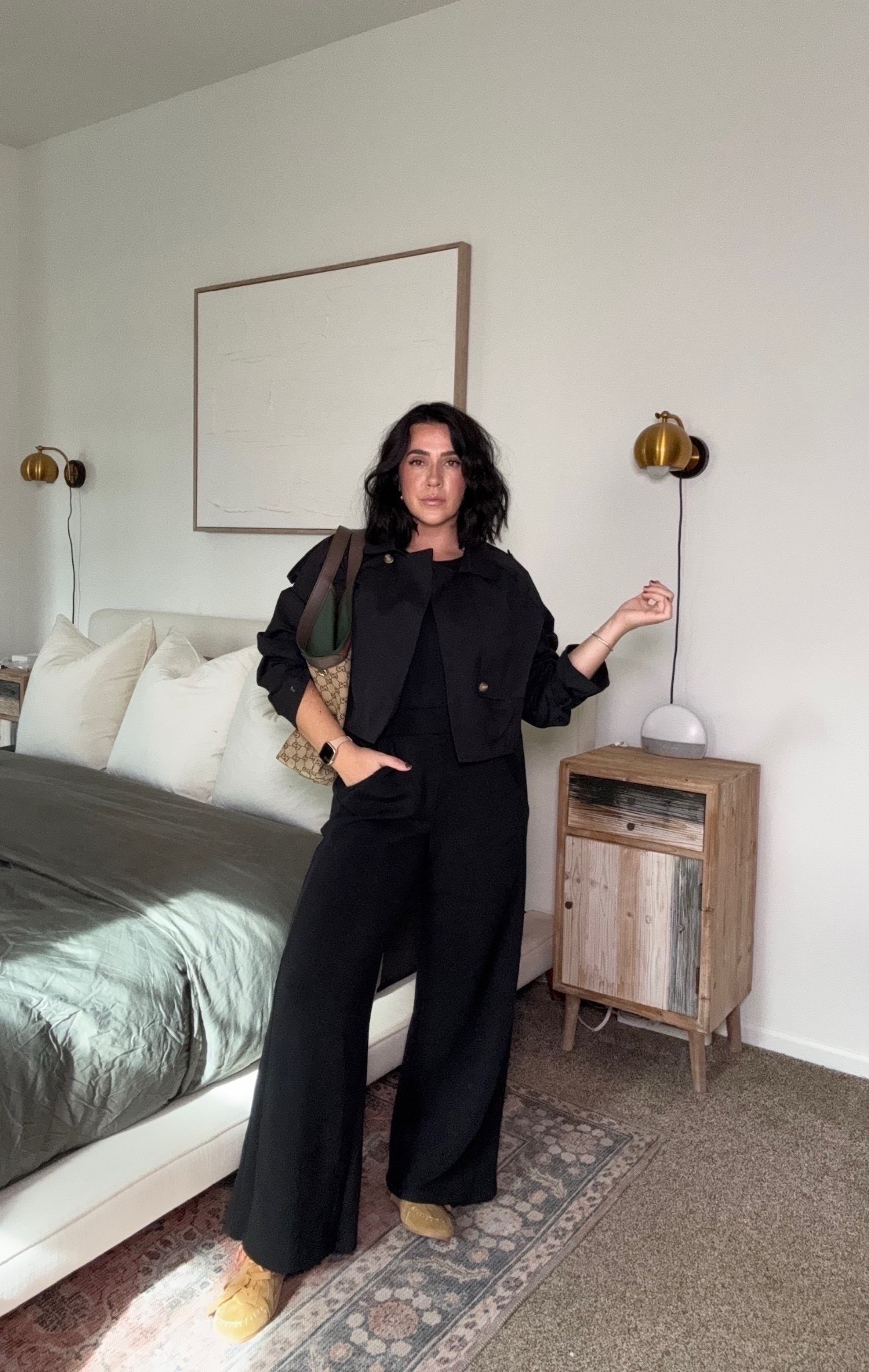 A moment styling the viral pants in an all black outfit. This screams chic to me but is so low effort. Cropped trench from Amazon & buttery smooth spanx wide leg pants! Obsessed with these look for less shoes too! What do you think? 

Easy winter outfit, mom outfit inspo, wide leg pants outfit, midsize outfit, all black outfit, casual outfit 

#LTKgrwm #LTKMidsize #LTKootd