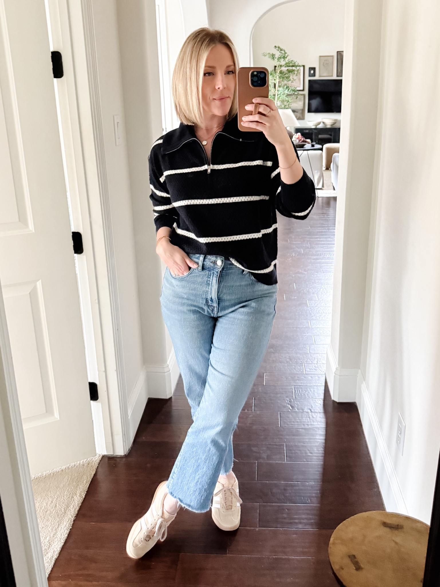 Totally surprised by this half zip navy striped sweater that’s $30 and gives Varley vibes.  Comes in other colors too.

P.S. I cut them on my jeans



#LTKOver40 #LTKStyleTip #LTKFindsUnder50