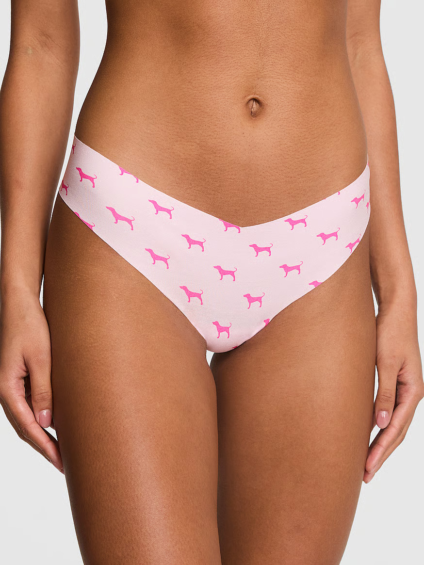 Buy No-Show Thong Panty, Pink Lollipop Plaid Print With Naughty-Ish Foil Graphic - Order Panties ... | Victoria's Secret (US / CA )