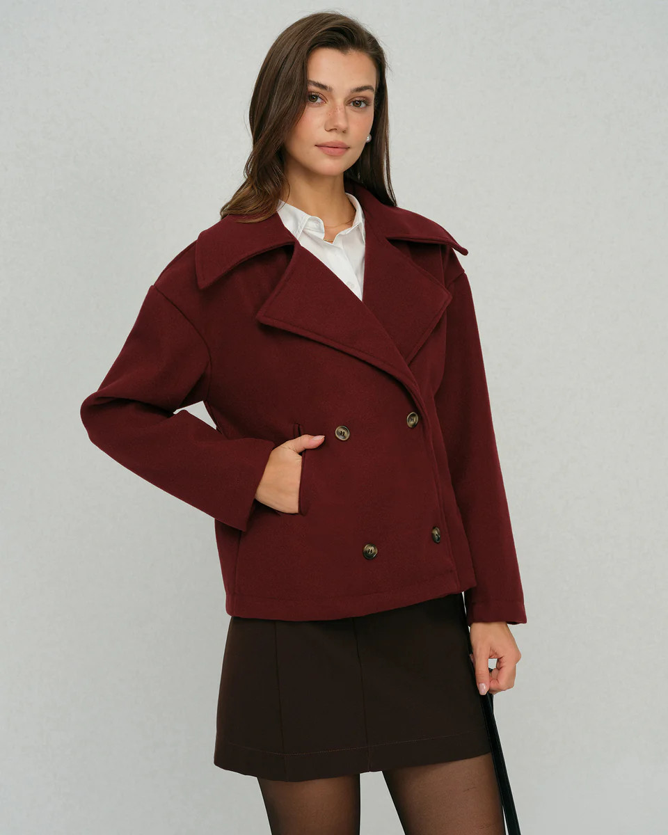Wine Red Double Breasted Casual Jacket | rihoas.com
