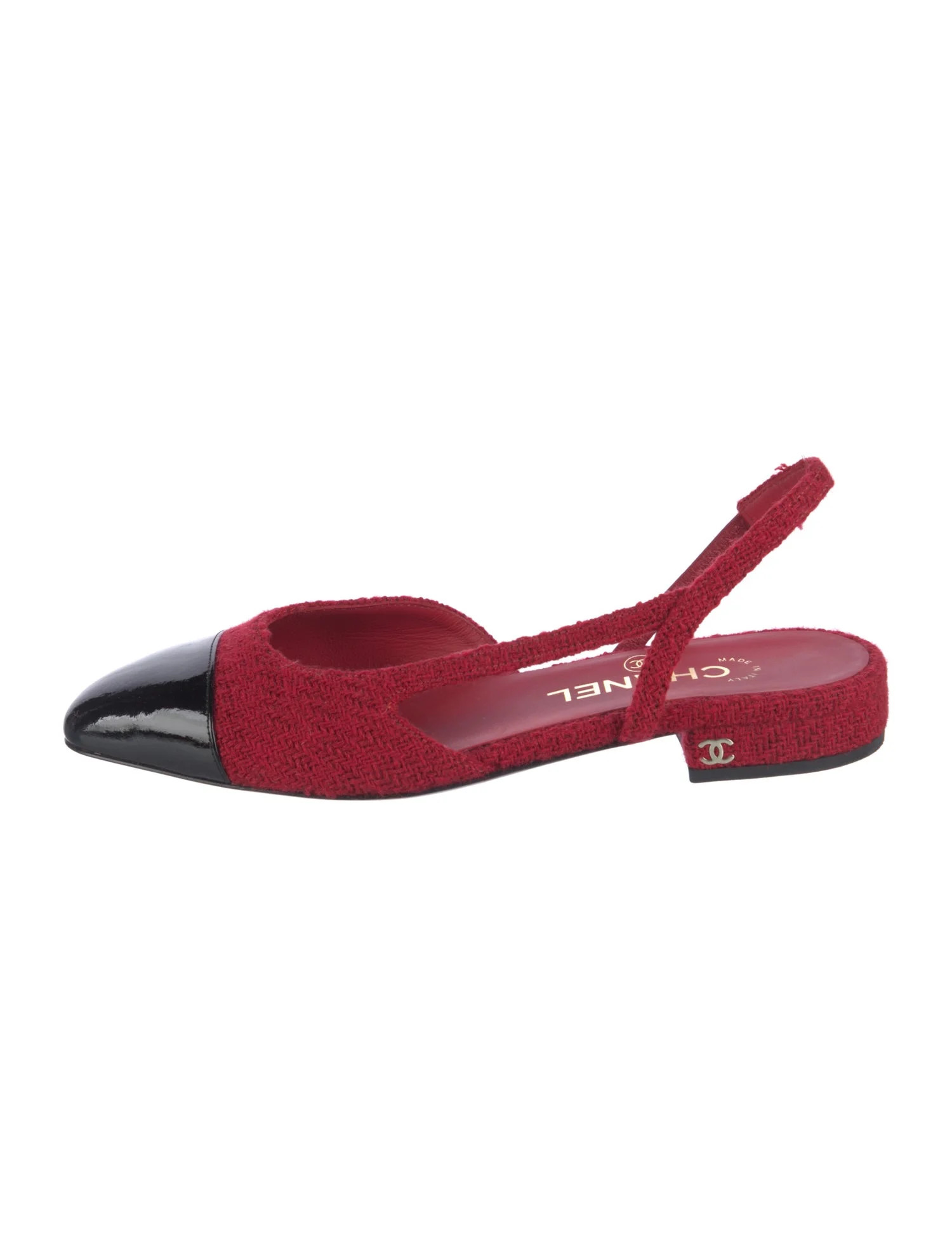 Interlocking CC Logo Tweed Slingback Flats | The RealReal