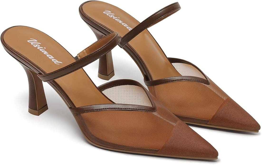 USIMAD Women's Mule Heels Kitten Heels for Women | Amazon (US)