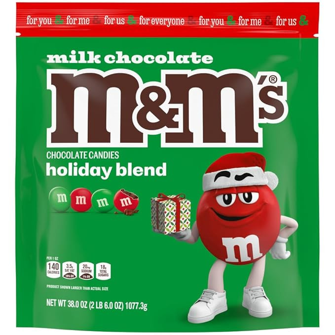 M&M'S Milk Chocolate Red & Green Christmas Candy Bulk Assortment, 38 oz Resealable Bag | Amazon (US)