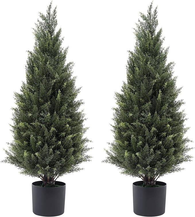 Gonuien 4ft(48”) Artificial Cedar Outdoor Artificial Shrub Sunlight Resistant Leafy Potted Plan... | Amazon (US)